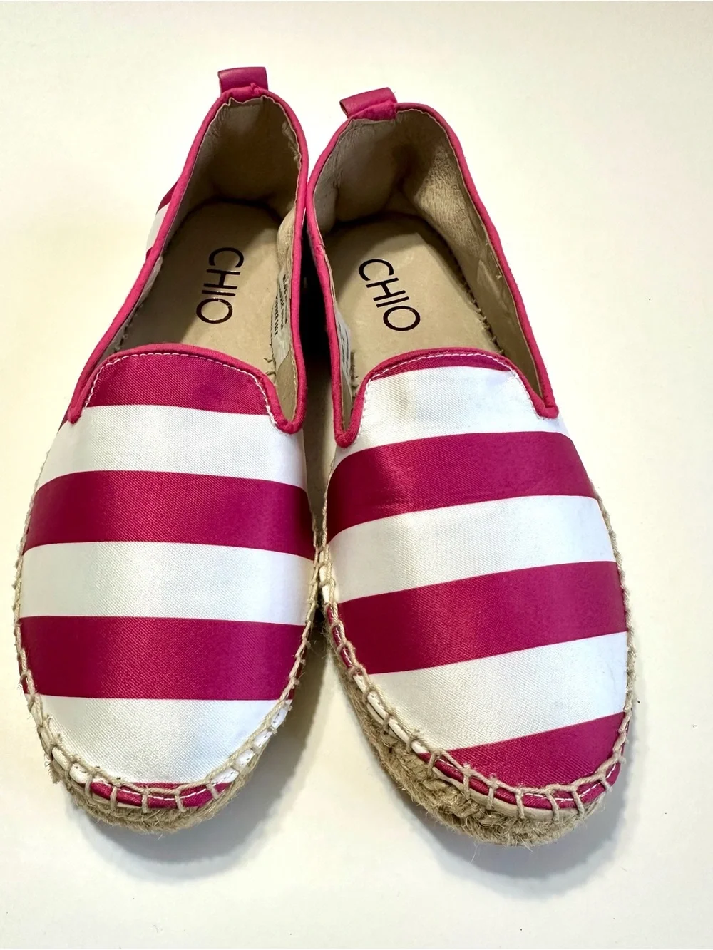CHIO Striped fuchsia and White Espadrille Flats.